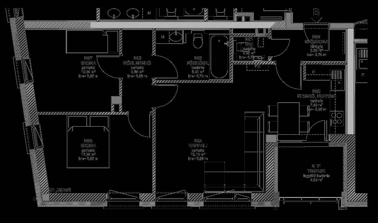 B lakás alaprajz