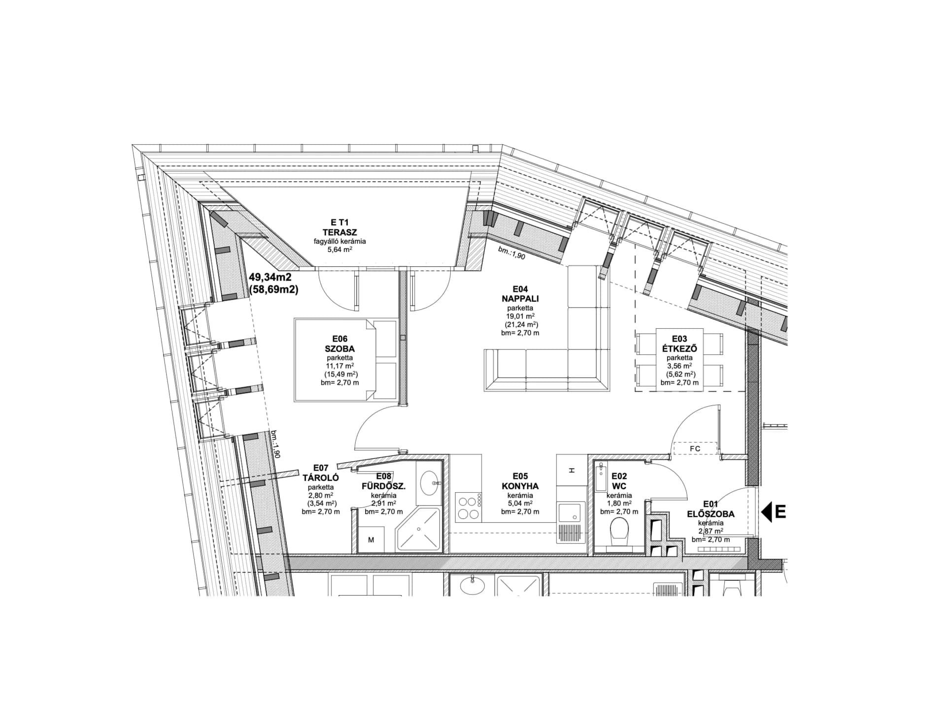E lakás alaprajz