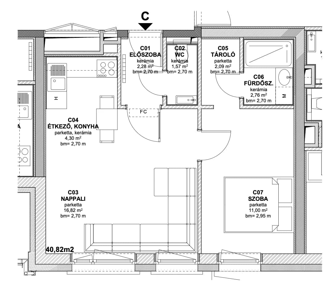 C lakás alaprajz